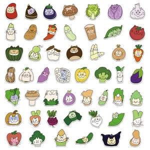 Pack of 50 waterproof cartoon vegetable cat stickers for laptops and phone cases