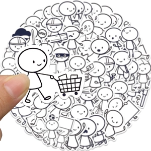 66-piece black and white cartoon stick figure stickers for DIY scrapbooks and creative crafts