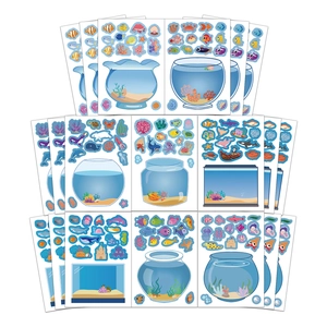Marine theme DIY aquarium sticker set for kids with colorful sea creatures and fish tanks