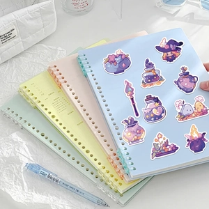 Morandi colors spiral notebook set with cute magic potion stickers and lined paper