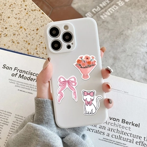 Pink cartoon cat and floral pattern phone case for iPhone series held in hand