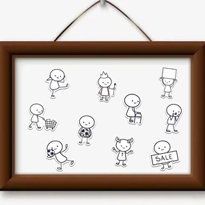 66-piece set of cute cartoon stick figure stickers with various poses on wooden frame