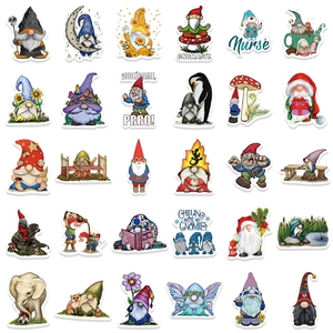 Detailed grid view of 30 colorful cartoon gnome stickers with diverse hobby themes