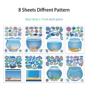 Set of 8 sheets colorful DIY ocean fish puzzles stickers for children fish tank decor