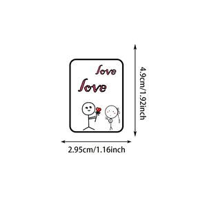Plan détaillé des dimensions 4,9cm x 2,95cm des autocollants Love pour bagages