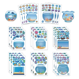 Detail view of Ocean DIY aquarium puzzle stickers with colorful tropical sea creatures