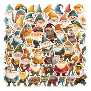Detailed view of colorful cartoon gnome stickers in diverse fantasy character designs