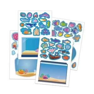 Detailed set of 3 ocean life DIY puzzle stickers featuring colorful fish and sea creatures