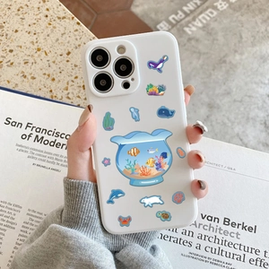 Detail of aquarium cartoon embossed silicone phone case with colorful sea creatures