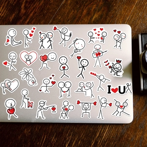 50 autocollants d'amour stickman mignons sur un ordinateur portable pour décor de guitare