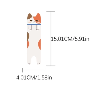 Detailed view showing dimensions of cute calico cat bookmark with 15cm height