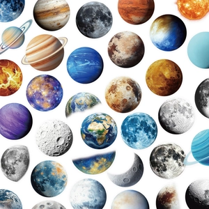 Universe Planet PET Waterproof Transparent Stickers For Journaling Scrapbooking Astronomy Space Theme Decorative Decals