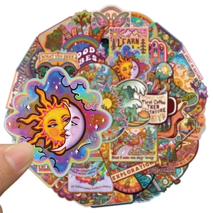 50-piece waterproof outdoor camping graffiti stickers with bohemian sun and moon designs