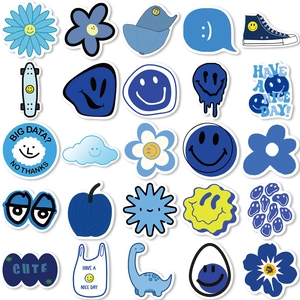 Collection of blue aesthetic graffiti stickers for luggage laptop and skateboard decor