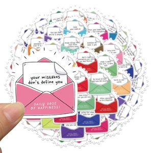 Pack of 50 colorful Daily Dose of Happiness envelope stickers for laptop and luggage
