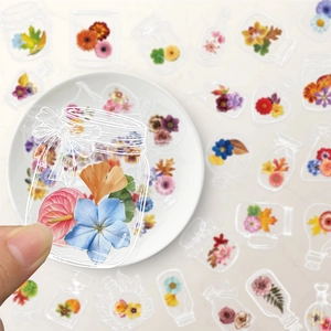 50 pieces of PET transparent dry flower stickers in various bottle shapes for journaling