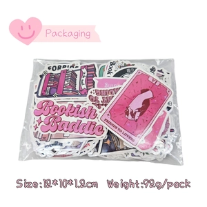 Detailed packaging view of romantic bookish stickers with laser finish for DIY decor