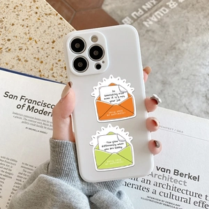 White iPhone Pro Max case with inspirational dopamine envelope stickers for phone decoration