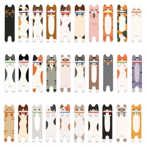 Macro view of thirty unique cat meme paper bookmarks with diverse colorful feline designs