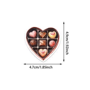 Dettaglio di adesivi scatola di cioccolato a forma di cuore con misure precise