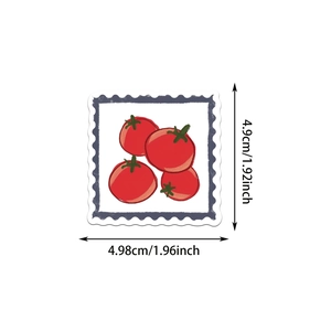 Détail de l'autocollant tomate méditerranéenne montrant les dimensions de 4,9cm x 4,9cm