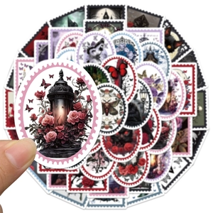 50pcs gothic stamp graffiti stickers with dark aesthetic roses butterflies and skulls