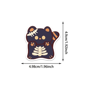 Detail showing a 1.92-inch Halloween cat sticker with bone pattern and stitched details