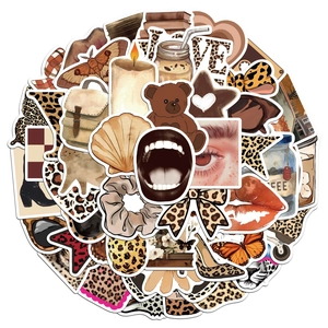 50pcs leopard print aesthetic stickers for water bottles and laptops in earthy tones