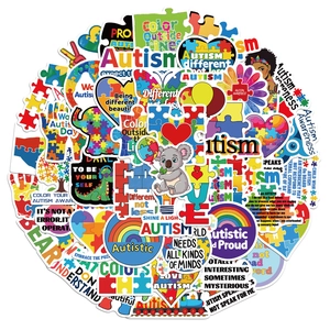Pack de 50 pegatinas de concienciación sobre el autismo con piezas de puzzle y animales