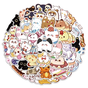 Close-up of waterproof cartoon cat stickers with various cute costumes for DIY decoration