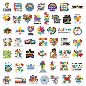 50 pegatinas de concientización sobre el autismo en PVC impermeable con piezas de rompecabezas