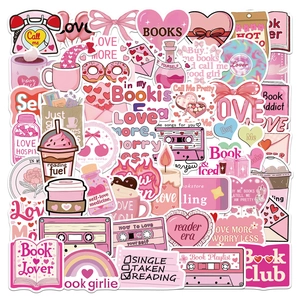 Autocollants Roses Esthétiques Amoureux des Livres Imperméables PVC Décalcomanies Décoratives pour Ordinateur Portable Coque de Téléphone Scrapbooking Cadeau Femme