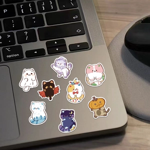 Cute cartoon cat stickers on laptop palm rest, waterproof PVC DIY decals for decoration