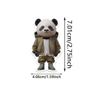 Adesivo panda antropomorfo impermeabile con felpa marrone, dimensioni 7,01 x 4,06 cm