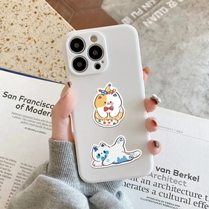 White smartphone case featuring cute original cartoon cats stickers for DIY decoration