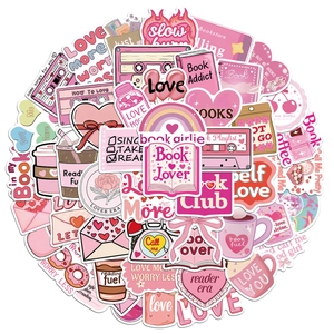 Lot de 50 autocollants roses Book Lover avec illustrations de lecture et de style de vie
