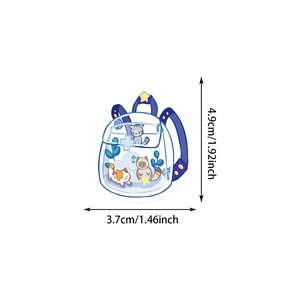 Detailed size view of a blue cartoon cat backpack PET sticker for DIY journaling