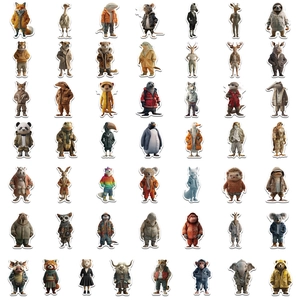Set di 50 adesivi animali impermeabili con vestiti umani in stile 3D per bambini
