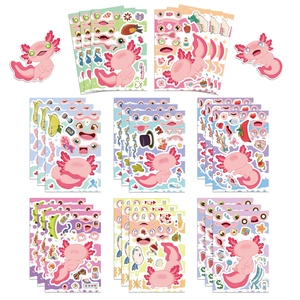 Cute Axolotl Make A Face Stickers For Kids Pink Animal DIY Puzzle Stickers Waterproof PVC Decals For DIY Scrapbooking