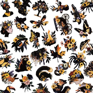 Waterproof PET Vintage Floral Animal Stickers For DIY Scrapbooking Journaling Decorative Dark Aesthetic Illustration Decals