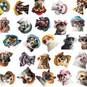 50 funny PET waterproof stickers featuring cats and dogs wearing stylish sunglasses