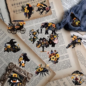Vintage PET waterproof stickers with floral animals and insects on retro book pages