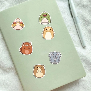 50 pieces of cute cartoon plush animal stickers on a green notebook cover decoration