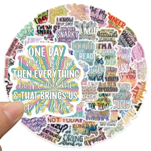 Colorful set of 50 sarcastic quote stickers for DIY laptop and luggage decoration