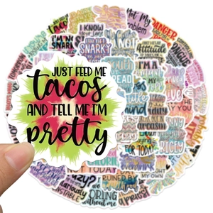 Stack of waterproof PVC sarcastic quote stickers for laptop and luggage decoration