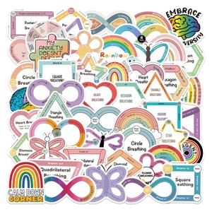Mental Health Breathing Exercise Stickers For Kids Adults Mindfulness Neurodiversity PVC Waterproof Calm Down sensory Labels