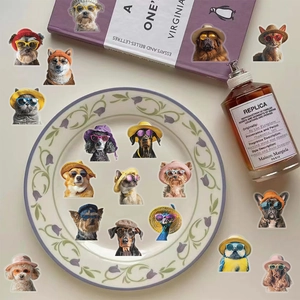 50 funny PET stickers featuring cats and dogs wearing colorful sunglasses and hats