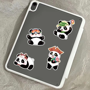 Cute panda cartoon DIY stickers set featuring diverse sports and pirate themes for decor