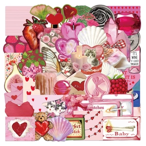 50 Pezzi Adesivi Fai da Te Girlhood Rosa PVC Impermeabili Scrapbooking Decalcomanie per Laptop Valigia Bottiglia Kawaii Cuore Gatto
