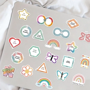 Set of 50 mental health breathing exercise stickers on a gray laptop lid